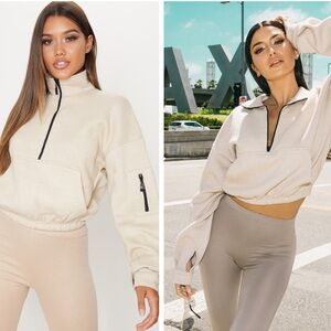 PrettyLittleThing Sand Oversized Zip Front Sweater